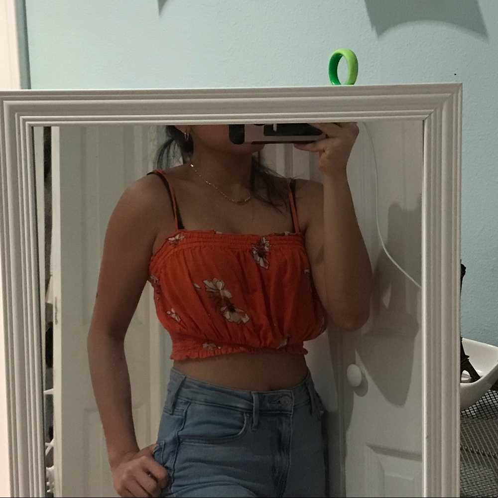 Orange with floral print crop top